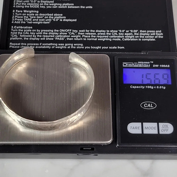 Sterling Silver Cuff Bracelet Marked KN Hammered Concave Soutwestern Lig… - Picture 12 of 12